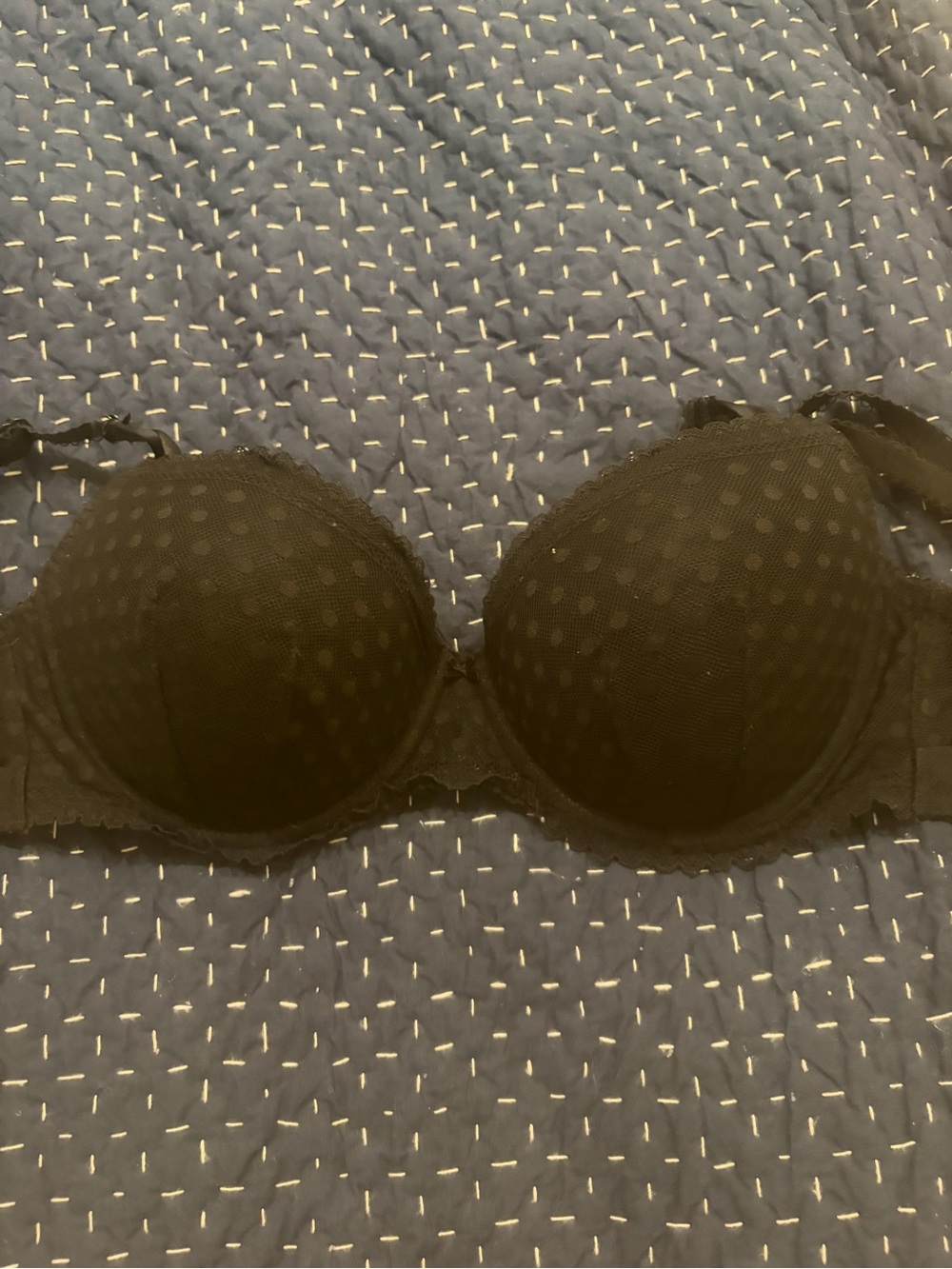 victoria’s secret black polka dot balconette bra
